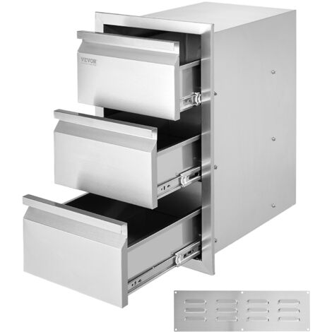 VEVOR Cassetti per Cucina da Esterno 377x646x480 mm, Cassetti 3 Ripiani con Struttura a Scatola e Maniglia in Acciaio Inossidabile per Isola Barbecue da Cucine da Esterno, Giardino, Cortile