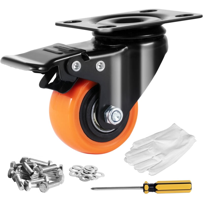 Caster Wheels, 2-inch Swivel Plate Casters, Set of 4, with Security Dual Locking No Noise pvc Wheels, Heavy Duty 150 lbs Load Capacity Per Caster,