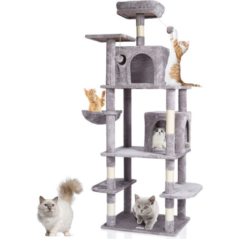 VEVOR Cat Tree for Indoor Cats, 68.5" Cat Tower with 2 Cat Condos, Sisal Scratching Post, Hammock, Top Perch, Jumping Platforms, Large Cat Furniture Activity Center with Hang Ball, Light Grey