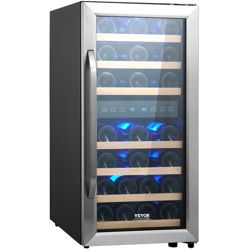 Vevor - Cave a Vin 33 Bouteilles, Refrigerateur a Vin a Double Zone et a Double Temperature, Frigo avec Refroidissement par Air Circulant et Controle