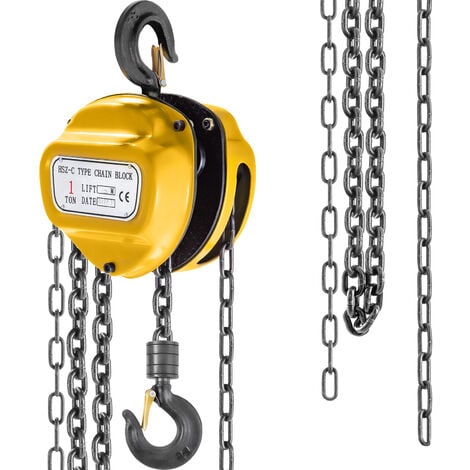 VEVOR Chain Hoist 2200lbs/1ton Chain Block Hoist Manual Chain Hoist 3m/10ft Block Chain Hand Chain Lifting Hoist with Two Hooks Chain Pulley Tackle Hoist Winch Lifting Pulling Equipment Yellow