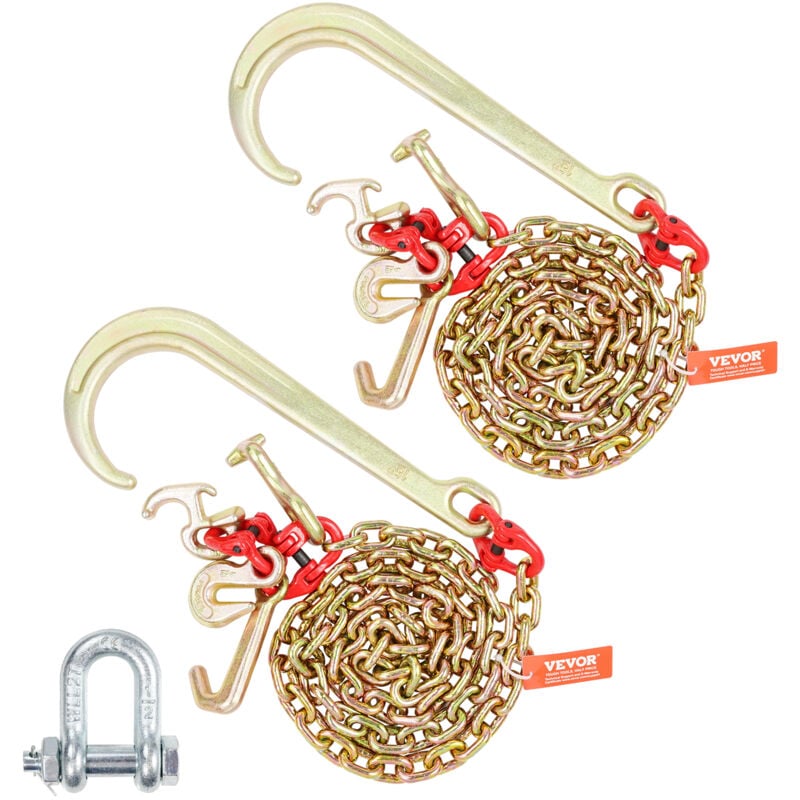 Vevor - Chaine de Remorquage a Crochet j Tige Longue, Lot de 2, Chaines de Remorque Grade 80 avec Crochet rtj, 8 mm x 180 cm, Capacite de Charge 2448