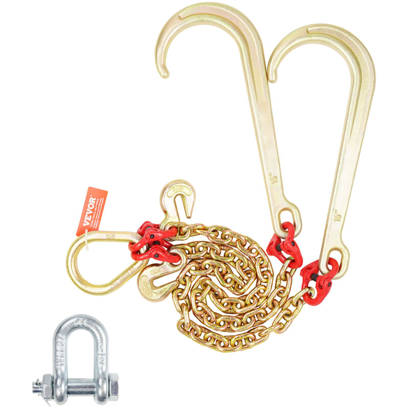 Vevor - Chaine de Remorquage a Crochets j, Capacite de Charge 4898 kg, Chaine Bride v de Remorque G80 avec Crochet de Prehension, 8 mm x 60 cm, pour