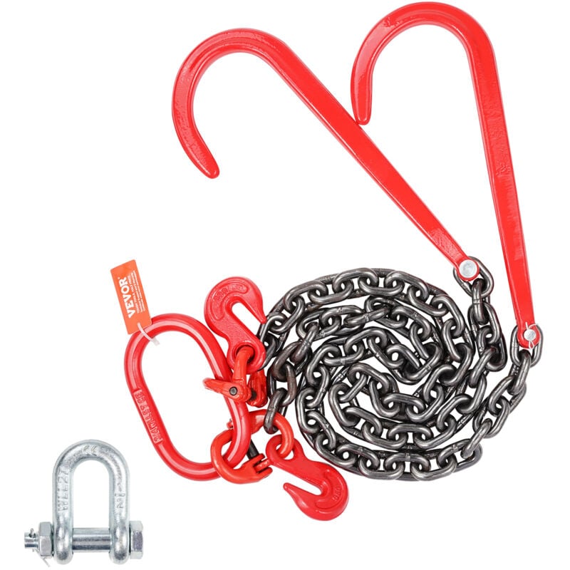 Vevor - Chaine de Remorquage a Crochets j, Capacite de Charge 7074 kg,​ Chaine Bride v de Remorque G80 avec Crochet de Prehension, 10 mm x 90 cm,