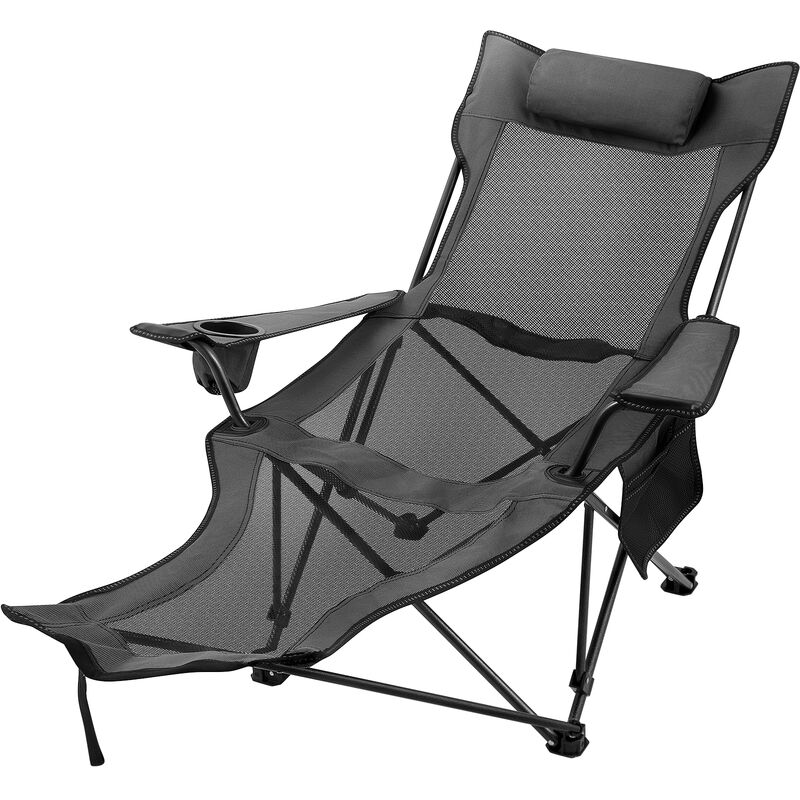 Vevor - Chaise de Camping Pliante Inclinable Pliable, Gris en Tissu et Maille Oxford 600D Camping Chaise Porte-Gobelet, 18 x 18 x 89 cm Fauteuil de