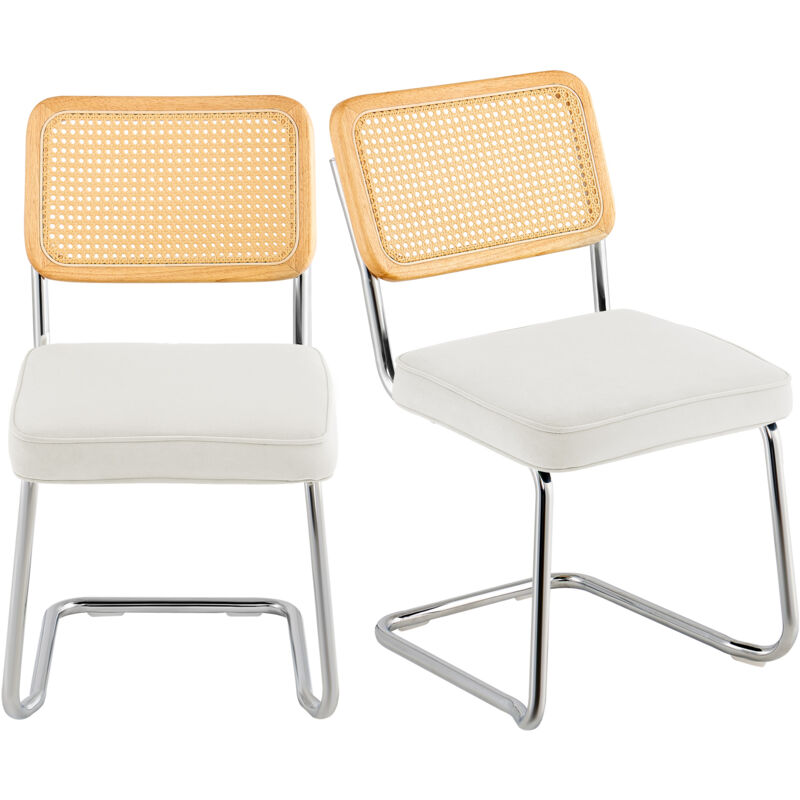 Vevor - Chaise en rotin, lot de 2, chaise de salle a manger moderne du milieu du siecle, chaise deappoint rembourree en velours avec dossier en