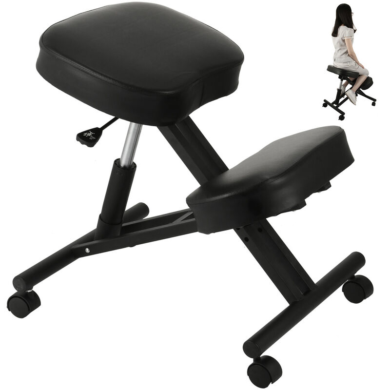 tabouret ergonomique pvc hauteur 53-71 cm tabouret reglable a roulettes capacite 120 kg fauteuil ergonomique a genoux cadre acier pour correction de