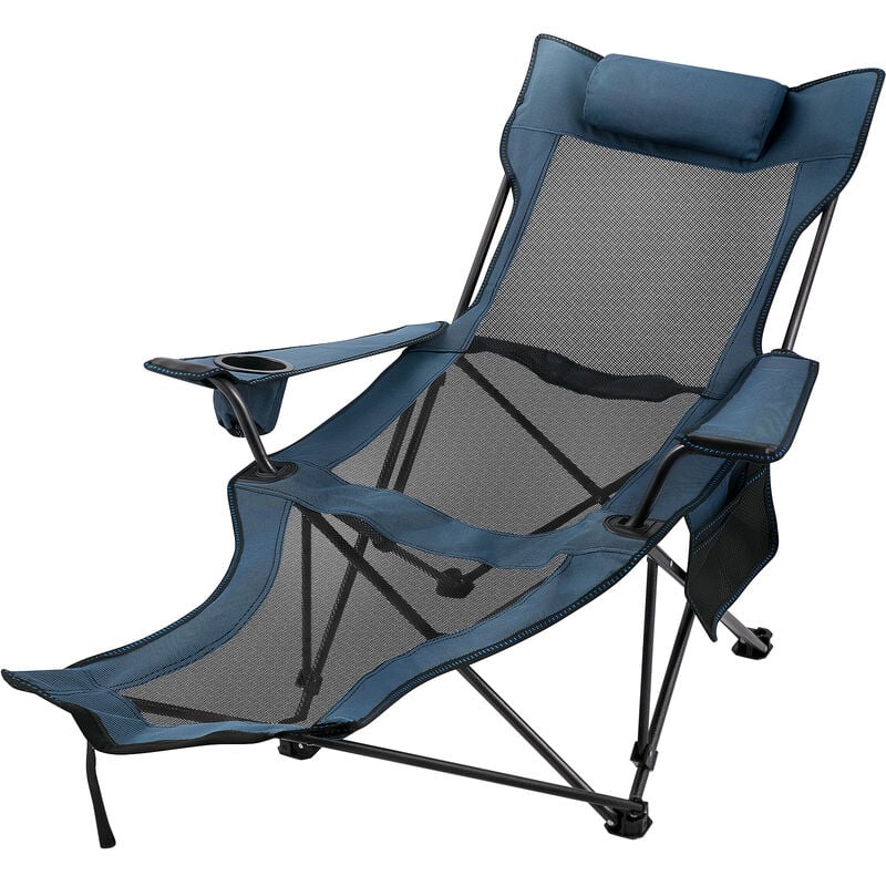 Vevor - Chaise de Camping Pliante Inclinable Pliable, Bleu en Tissu et Maille Oxford 600D Camping Chaise Porte-Gobelet, 18 x 18 x 89 cm Fauteuil de