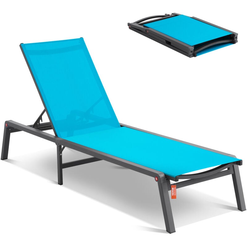 Chaise longue deexterieur, en aluminium, reglable sur 5 positions, inclinable et pliable, chaise de bronzage entierement plate pour patio, plage,