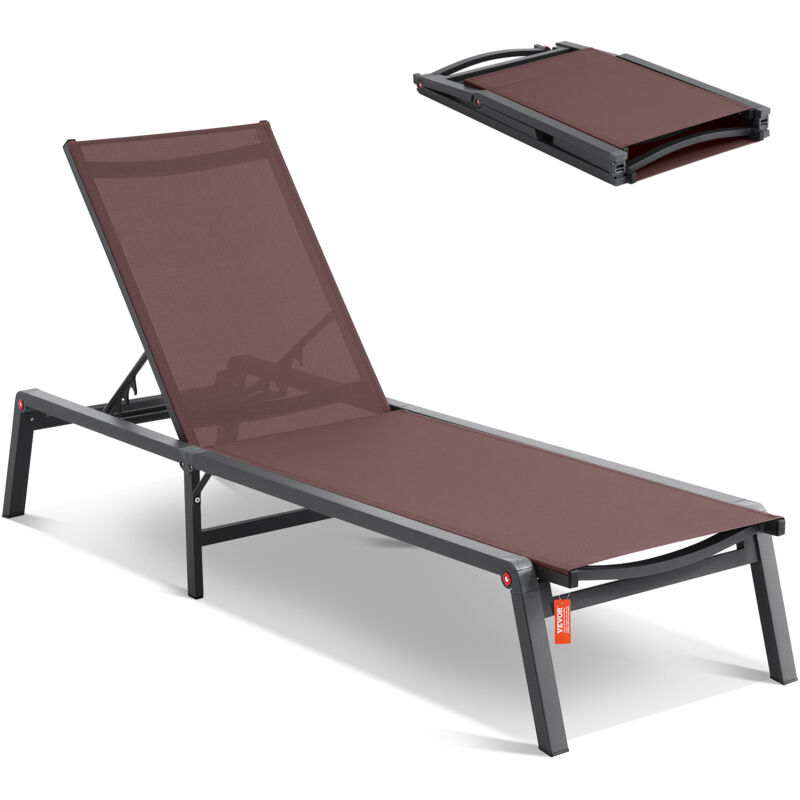 Vevor - Chaise longue deexterieur, fauteuil inclinable reglable en aluminium avec 5 positions, chaise longue pliable au bord de la piscine, ideale