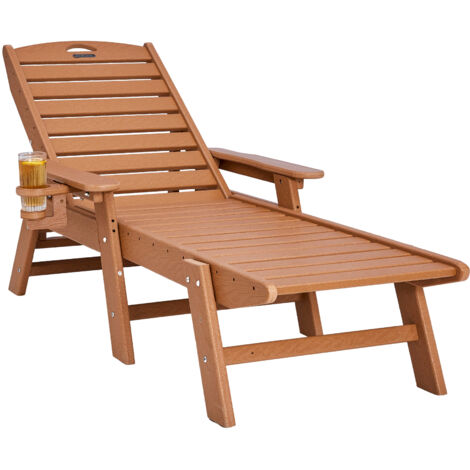 VEVOR Chaise Lounge Chair, 400 lbs Weight Capacity, 6 Positions Adjustable Patio Lounge Chair, Outdoor HDPE Lounge Chair with Backrest & Cup Holder, for Pool Poolside Deck Backyard Lawn, Brown
