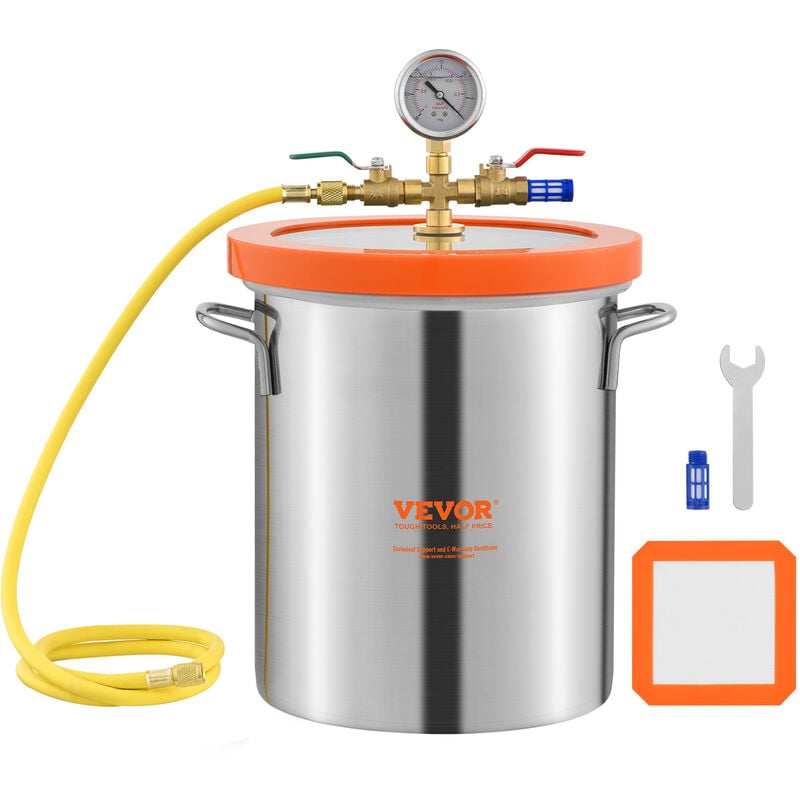 Mophorn - vevor Chambre a Vide 3 gal 11,4 l Recipient pour Pompe a Vide Couvercle en Verre Trempe Chambre de Degazage en Acier Inoxydable 304