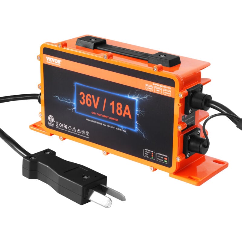 Vevor - Chargeur de batterie pour voiturette de golf 36 v, chargeur de voiture intelligent prise Crowfoot, 18 a, compatible avec batteries au plomb