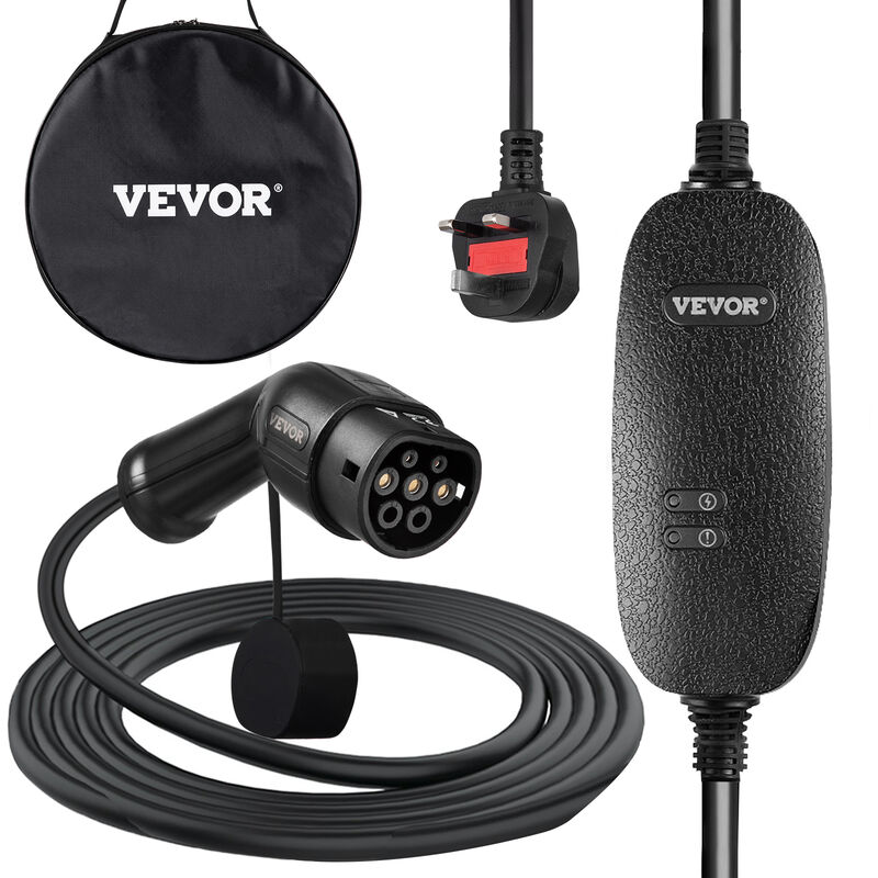 Vevor Chargeur ev Portable 2,3 kW Chargeur Voiture Electrique 250 v Cable Recharge Type 2 Commutable Boitier de Controle Etanche Cable de Charge