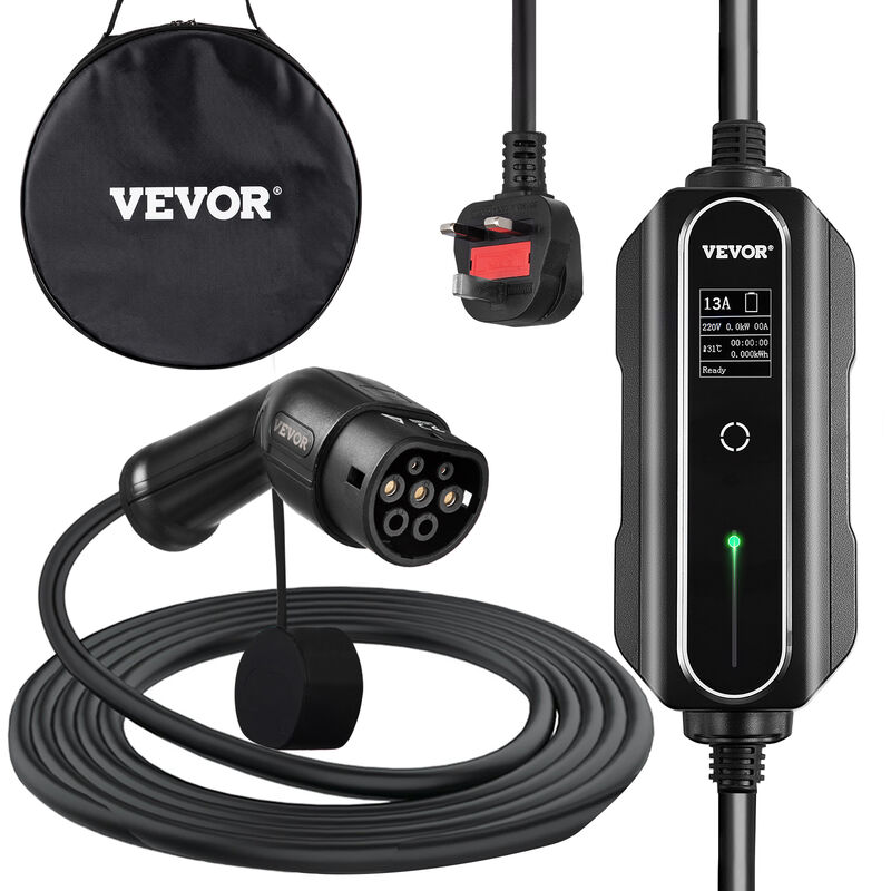 Mophorn - vevor Chargeur ev Portable 3 kW Chargeur Voiture Electrique 250 v Cable Recharge Type 2 Commutable Boitier de Controle Etanche Cable de