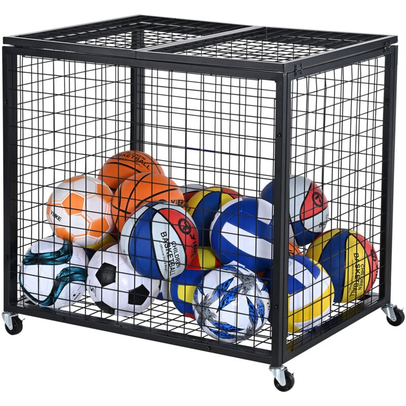Vevor Chariot a Ballons Verrouillable 85x67,5x82,5 cm Cage de Rangement pour Ballon Mobile avec 4 Roulettes et Freins en Acier Organisateur pour