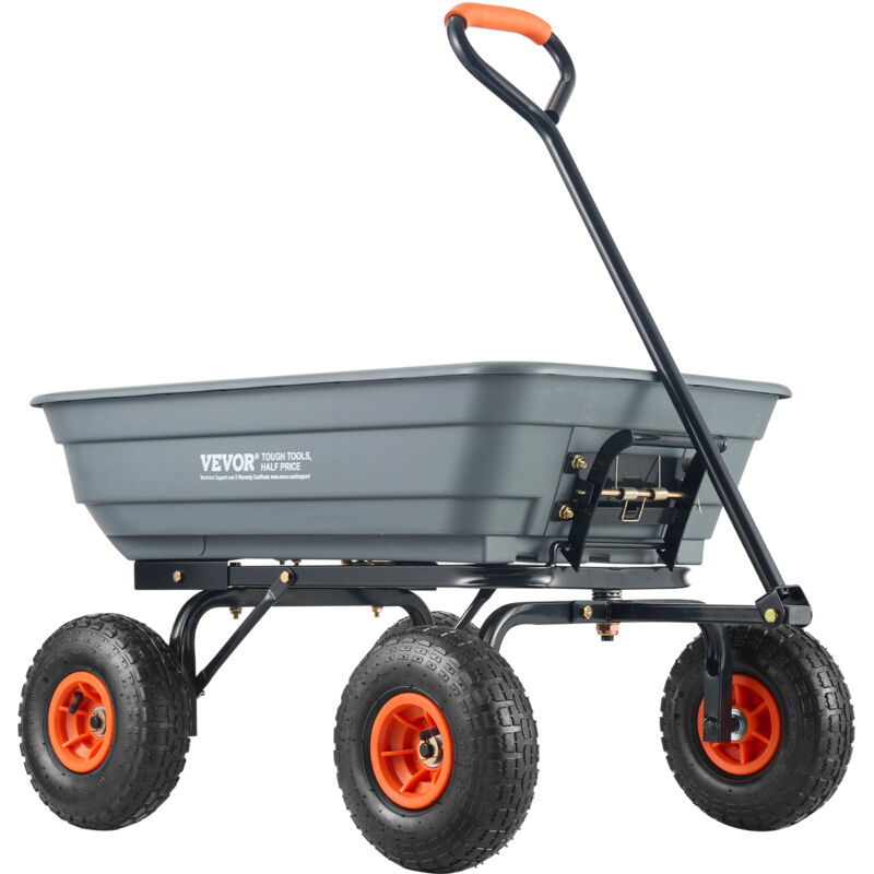 VEVOR Tuinwagen, Tuinkar met eenvoudig te monteren stalen frame, Tuinwagen met omvormbare 2-in-1 handgreep, Multifunctionele kruiwagen met een laadvermogen van 270 kg, 25,4 cm banden