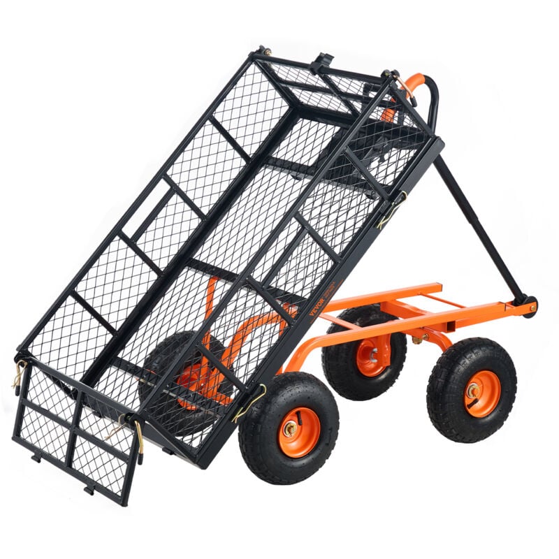 Chariot a benne basculante, capacite de charge 399 kg, chariot de jardin en metal robuste avec cadre facile a assembler, poignee convertible 2 en 1,