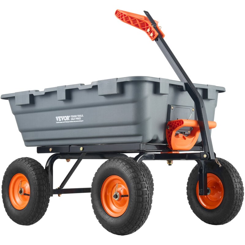 VEVOR Chariot a benne basculante, capacite de charge 544 kg​, chariot de jardin en polyethylene robuste avec cadre en acier, poignee convertible 2 en