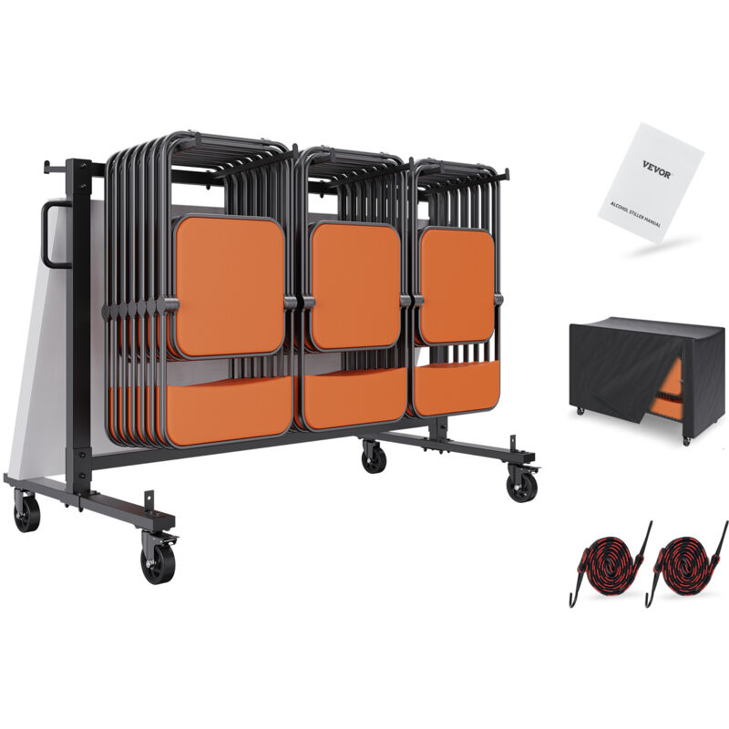 Vevor Chariot de chaise pliante, capacite 120 kg, chariot de chaise empilable mobile monocouche, rangement stocker 42 chaises, support de chaises en