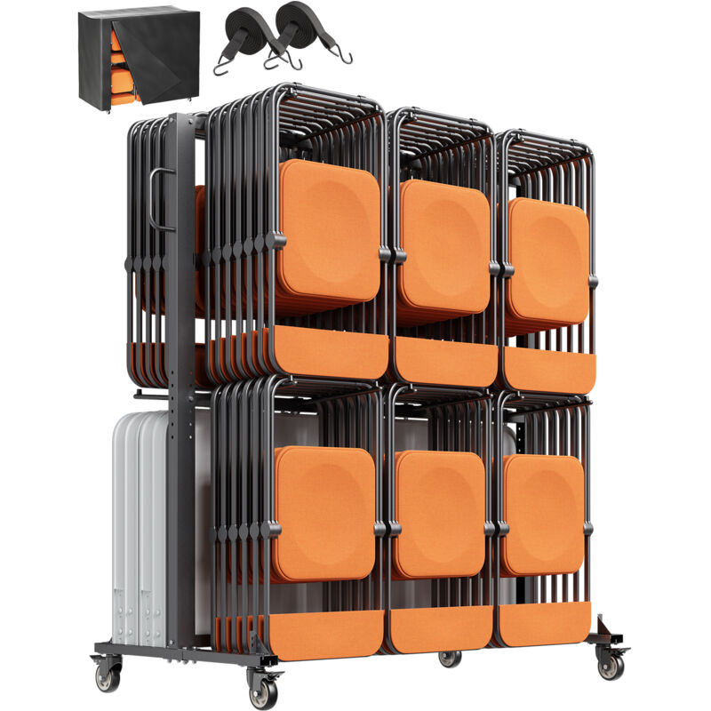 Vevor – Chariot de chaise pliante 363 kg – Support pour 84 chaises – Organiseur double niveau avec roulettes 360° – Fer Q235 – Dimensions 1816 x 855