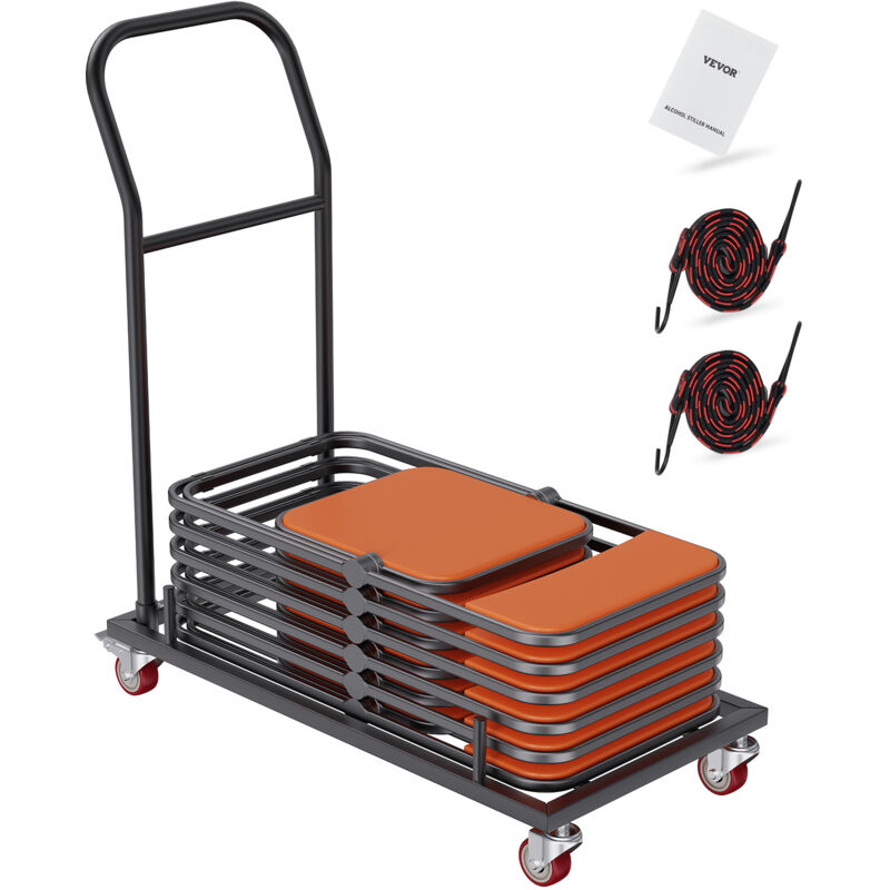 VEVOR Chariot de chaise pliante, chariot commercial en fer capacite 12 chaises chariot a support chaises 4 roulettes, transport stockage de chaises