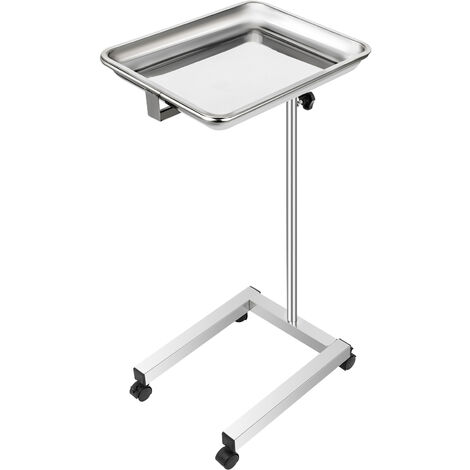 VEVOR Chariot de Coiffure en Hauteur, 82-130 cm Reglable Assistant Muet INOX, Table de Mayo,Plateau 45x35x4,8 cm, 4 Roues Pivotantes 3 Tubes Table a Instruments sur roulettes, Clinique Salon