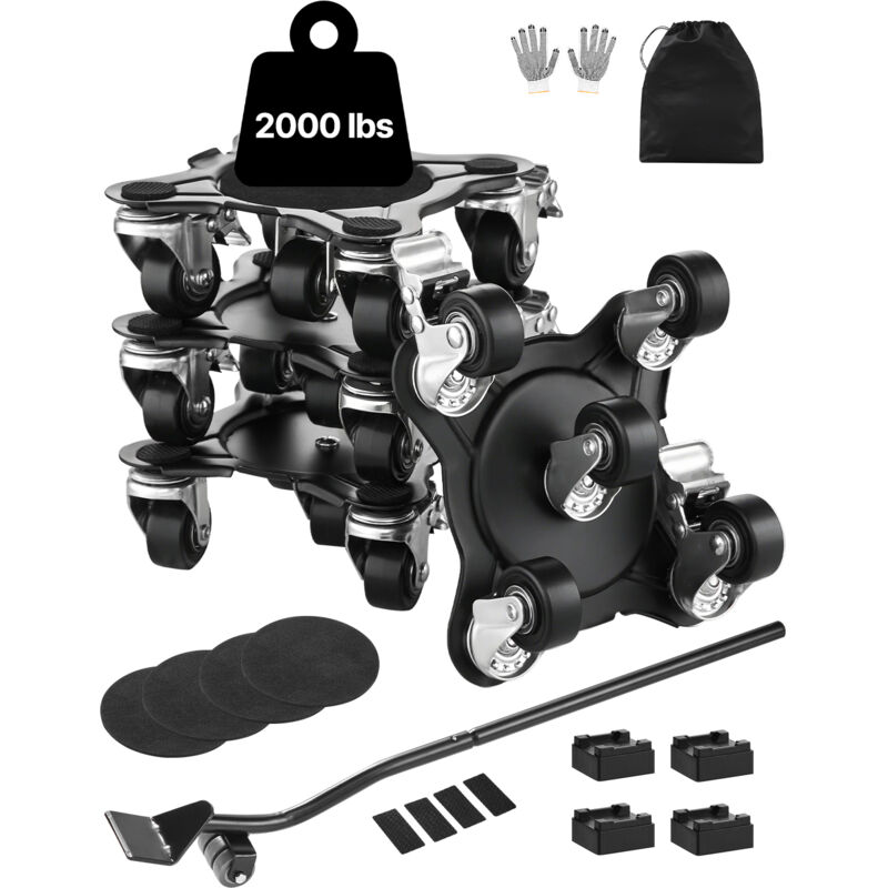 VEVOR Déménageur de Machines Acier Carbone 5 Roues Capacité 544kg Pour Meuble 4PCS