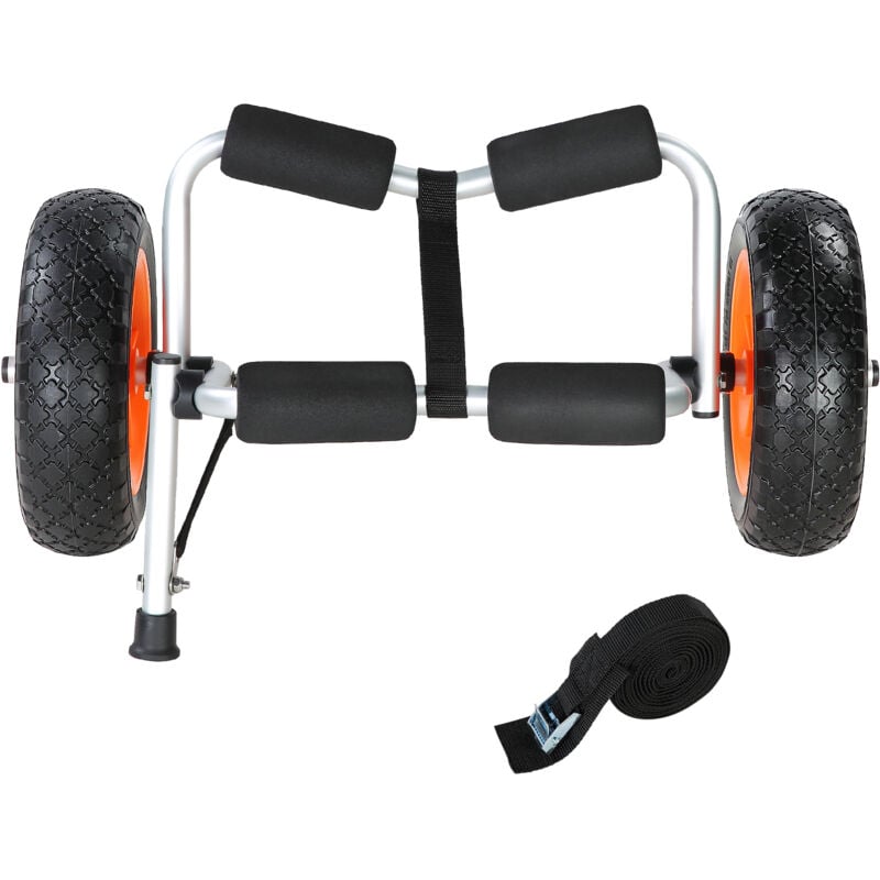 Heavy Duty Kayak Cart 250lbs Capacity, Foldable Canoe Trolley with 10'' Solid Tires, Nonslip Support Foot & Tie-Down Strap - For Kayaks, Canoes,