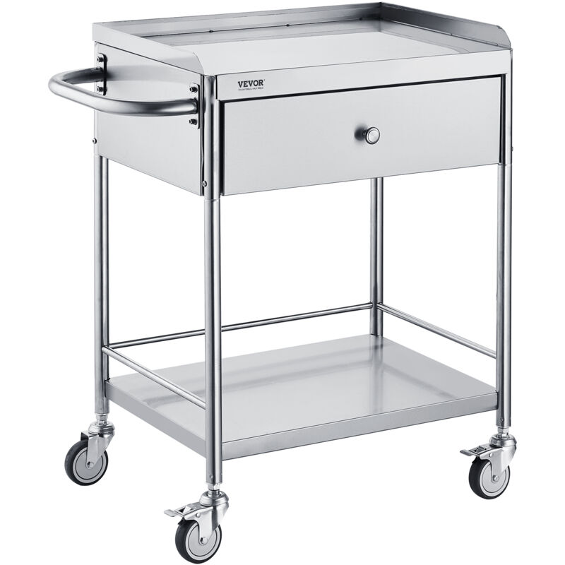 Chariot de Laboratoire a 2 Etages Chariot a Service Medical 71x42x78,5 cm Desserte en Inox avec Tiroir Charge 100 kg Deplacement Silencieux pour