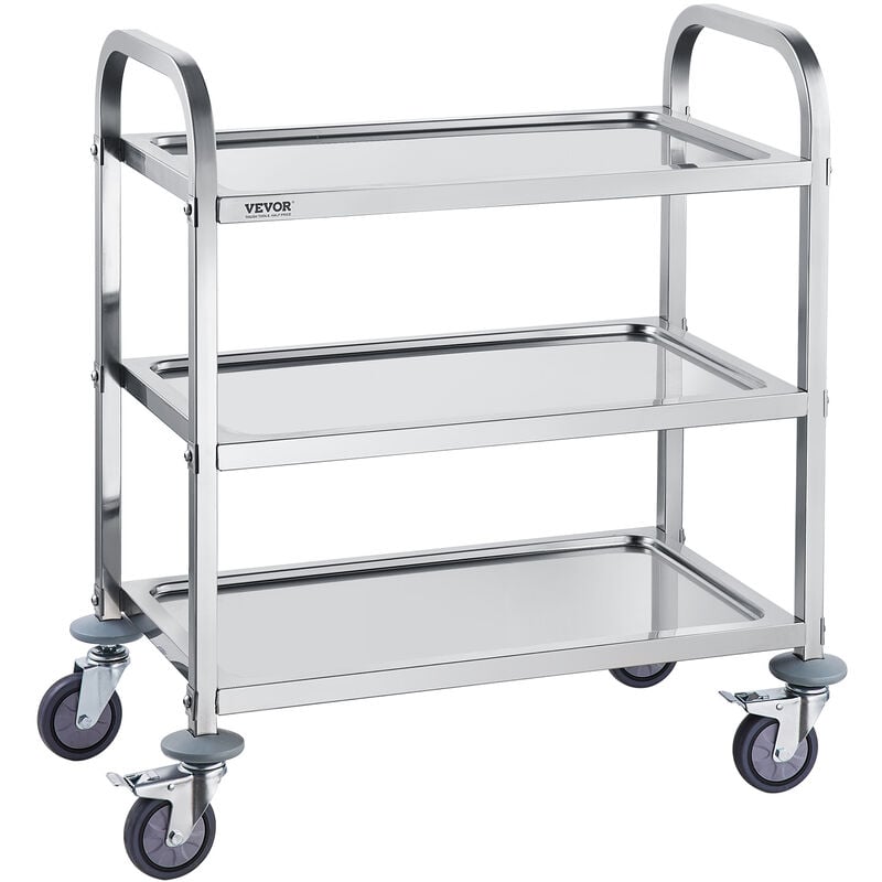 Vevor Chariot de Laboratoire a 3 Etages Chariot a Service Medical 74x39,6x86 cm Desserte en Acier Inoxydable Charge 181 kg Deplacement Silencieux