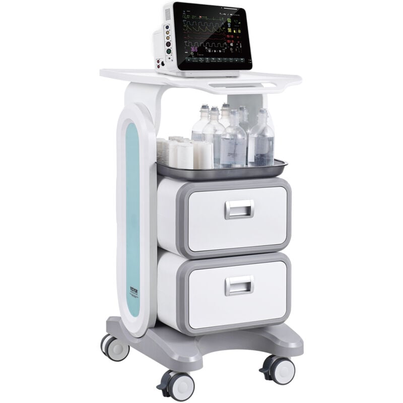 Vevor - Chariot de laboratoire a 3 niveaux, dote de 2 tiroirs et deun plateau superieur, construction abs durable, unite mobile silencieuse a 4 roues