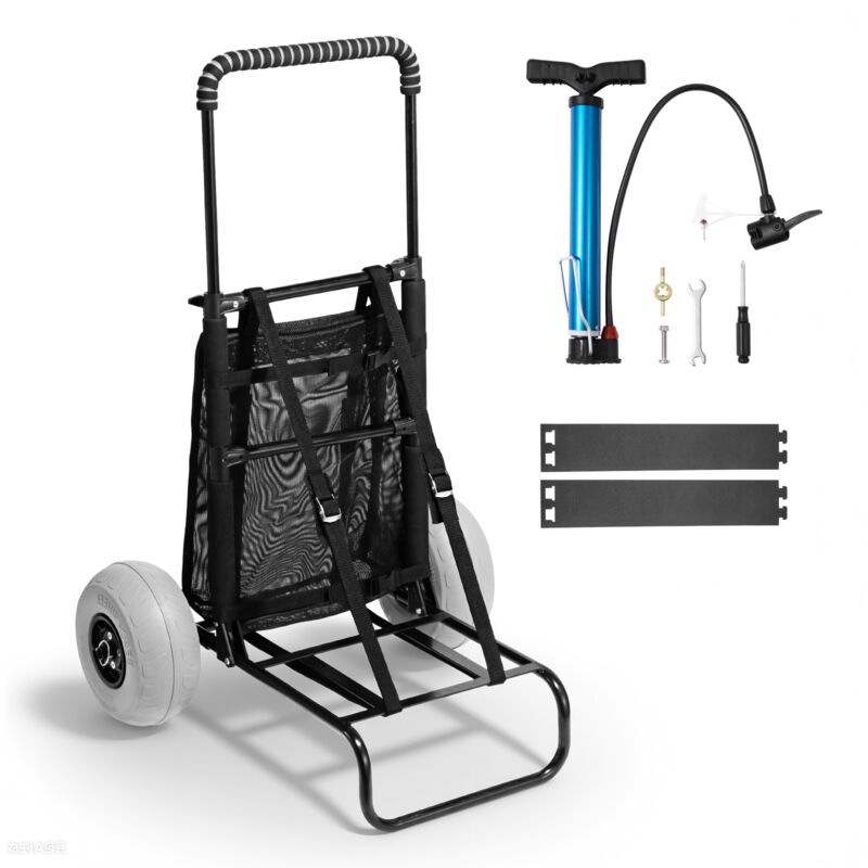 VEVOR Chariot de plage avec grandes roues pour le sable, porte-bagages 510 x 370 mm,chariot de sable pliable avec roues ballon de 228,6 mm, 74,8 kg,