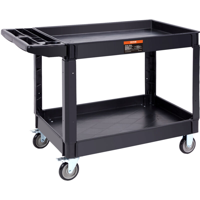 VEVOR Chariot de Service 116x65x85 cm Chariot de Transport Utilitaire 2 Etageres Capacite Totale 250 kg 125 kg/Etagere Roues Pivotantes 360° (2 avec