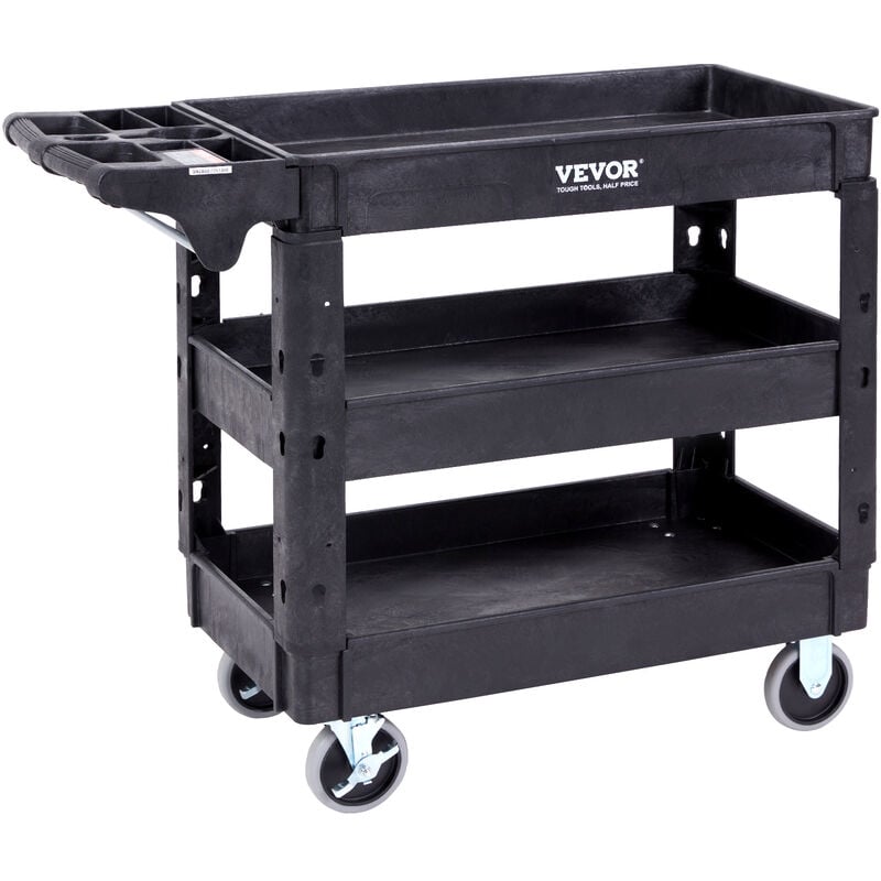 Vevor Chariot de Service 3 Etageres Chariot de Transport Utilitaire pp Capacite Totale 249 kg 83 kg/Etagere Roues Pivotantes (2 avec Freins)