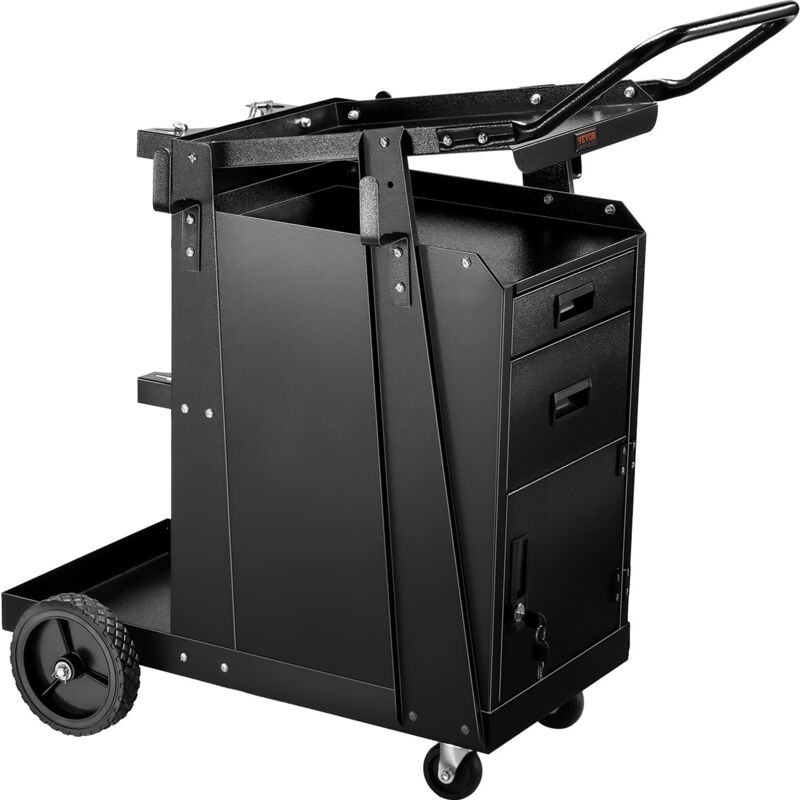 VEVOR Mobiler Werkstattwagen, Schweißwagen mit 2 Schubladen & abschließbarem Schrank, 158 kg Gewichtskapazität, 360° schwenkbare Räder, Schweißgerätewagen für MIG-Schweißgerät, Plasmaschneider