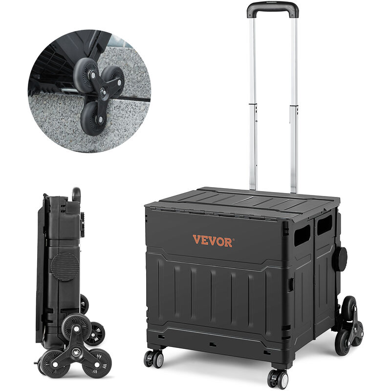 Vevor Chariot de Courses Pliable 53 l Chariot Monte Escalier Jusqua 70 kg Poignee Reglable 3 Positions Telescopique Couvercle Roues Rotation 360°