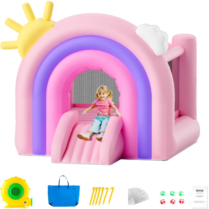VEVOR Chateau Gonflable, Structure Gonflable avec Souffleur, Toboggan et Sac de Rangement, Aire de Jeu Gonflable d’Arriere-cour et de Plein Air, pour