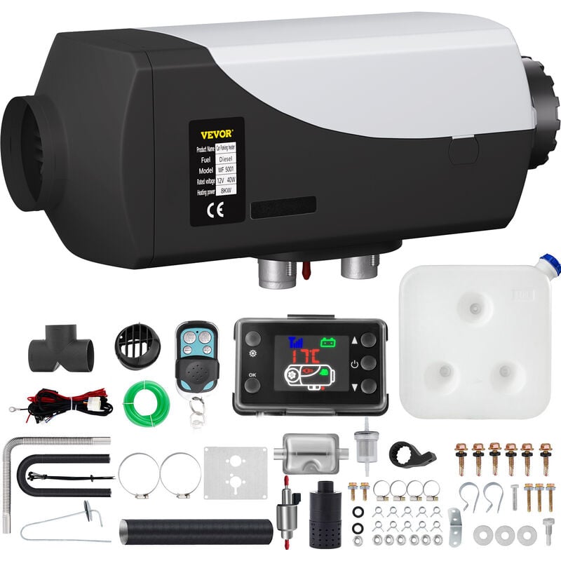 Vevor Chauffage de Stationnement Diesel, 5 kW 12 v Rechauffeur deAir Diesel, Chauffage Rapide Rechauffeur de Stationnement, en Aluminium Chauffage de