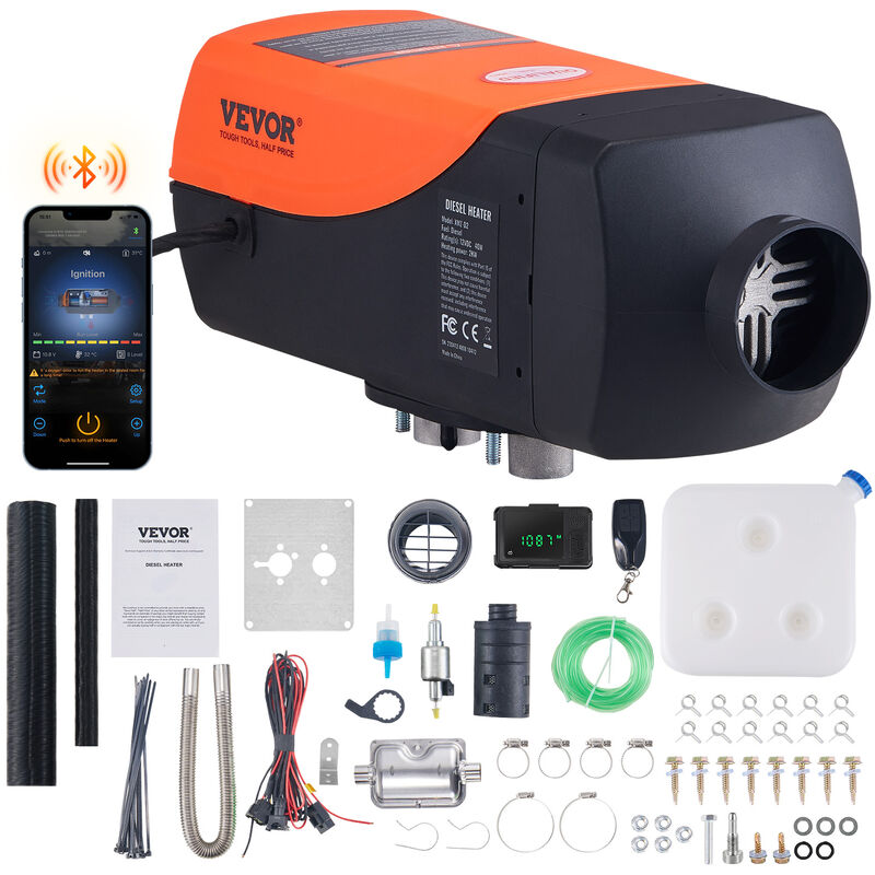 Vevor - Chauffage Diesel 12 v 2 kW Consommation 0,12-0,26 L/h Rechauffeur deAir Diesel 8-36 ℃ Reglable 10-15 m² Controle Intelligente avec lcd