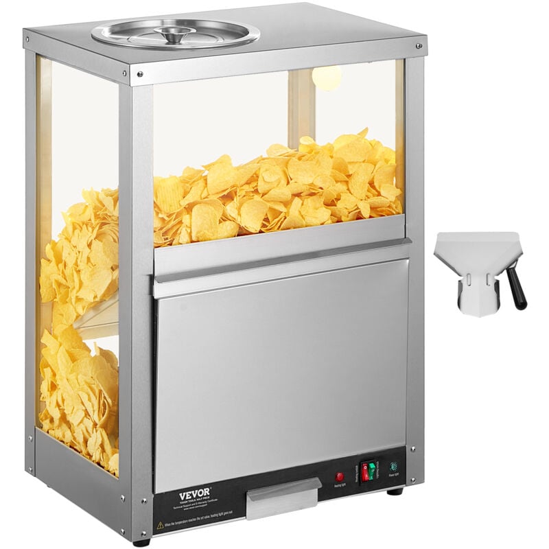 Chauffe-Chips Nachos Commercial, Vitrine Chauffante 80 l, avec Base Chauffante et Lumiere Chauffante, Presentoir a Chaud en Acier Inoxydable, pour