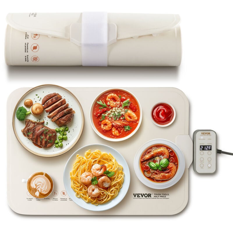 VEVOR Chauffe Plat Electrique en Silicone Enroulable et Portable, Plateau Chauffant pour Buffet avec 4 Reglages de Temperature, Tapis Chauffant
