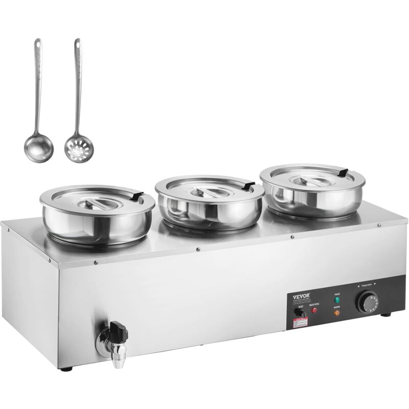 Vevor - Chauffe Soupe 3 x 7 l, Station de Soupe Electrique 1200 w, Chauffe-Plat Commercial avec Marmites en Inox, 30-85 °c, avec Anti-Brulure a Sec