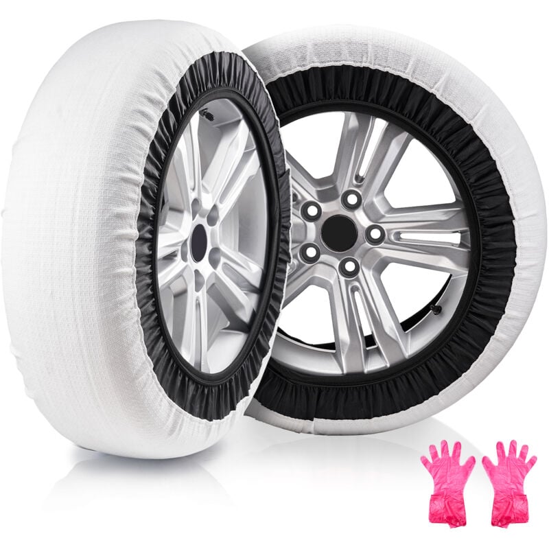 Chaussettes a Neige pour Pneus Epaisses 2PCs Taille l, Chaines a Neige Textiles en Fibre de Polyester avec Sangles Elastiques, Dispositifs Textiles