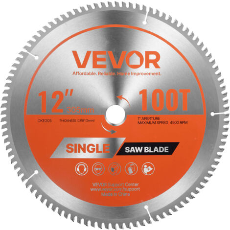 VEVOR Circular Saw Blade, 305 mm Diameter, 100 Sharp Alloy Teeth, 25.4 mm Arbor, Fine Finish, Aluminum Cutting Blade for Circular Saw, with Noise-Reducing Heat Vents, for Cutting Steel and Metal