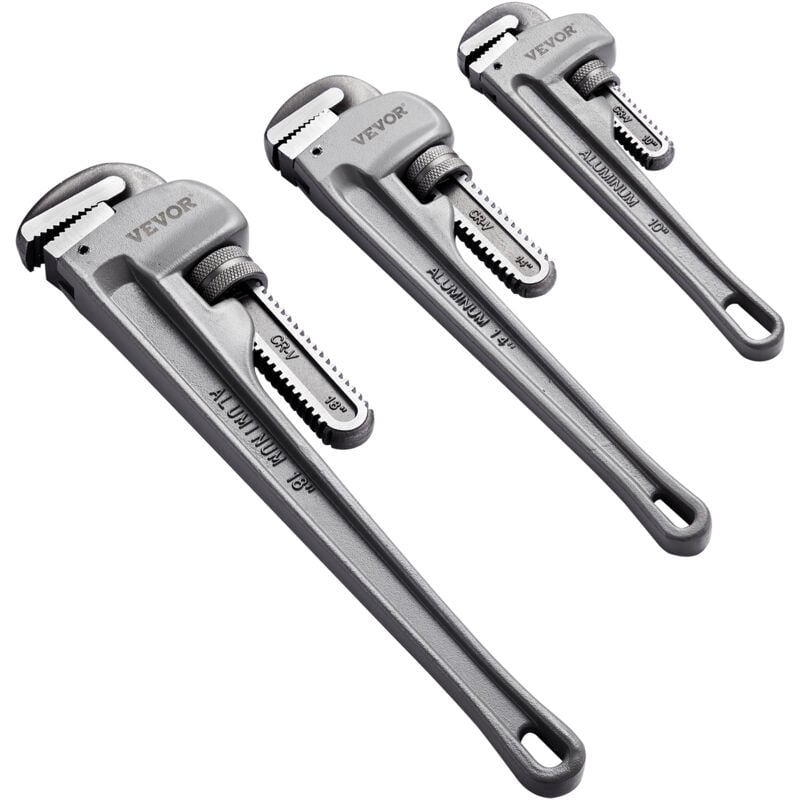 Vevor - Cle Serre Tubes Droite 3PCs 24,5/32/46 cm, Tuyau a Griffe en Aluminium, Cle de Plomberie Reglable, avec Machoire Haute Resistance et Poignee