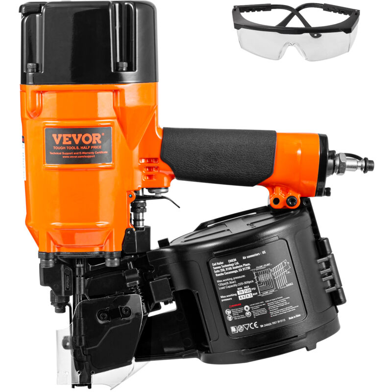 VEVOR Coil Siding/Framing Nailer CN83N, 2" to 3-1/4" 15 Degree Pneumatic Siding Nail Gun with Tool-Less Depth Adjustment, 70-120PSI Air Coil Nailer for Siding Sheathing Wooding Fencing Decking