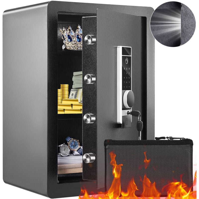 Vevor - Coffre-Fort Biometrique a Empreintes Digitales 62 l Coffre-Fort Numerique Mot de Passe et Cles Coffre de Securite Mural en Acier