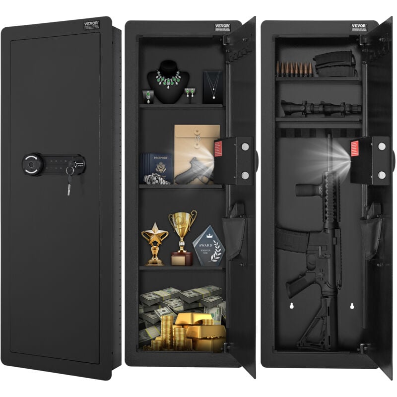 Vevor - Coffre-Fort Mural Encastrable 109 cm de Haut 4 Niveaux, Coffre-Fort Biometrique a Empreinte Digitale et Clavier, en Acier Lamine a Froid,