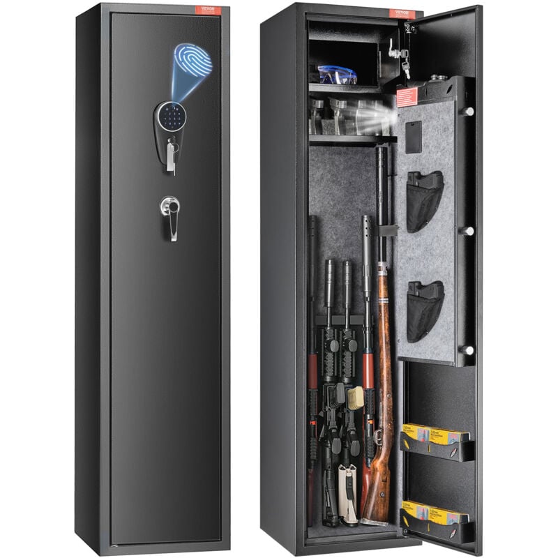 Vevor Coffre-fort pour 6 fusils, coffre-fort pour fusils avec verrouillage par empreinte digitale et clavier numerique, armoire de rangement pour